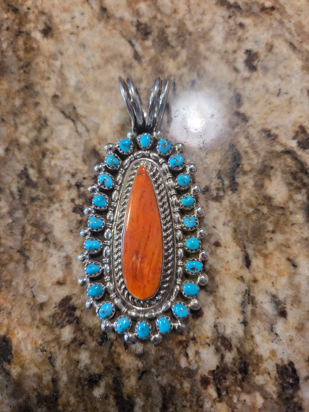 Customer photo review of Handcrafted Sterling Silver Spiny Oyster And Turquoise Pendant Signed