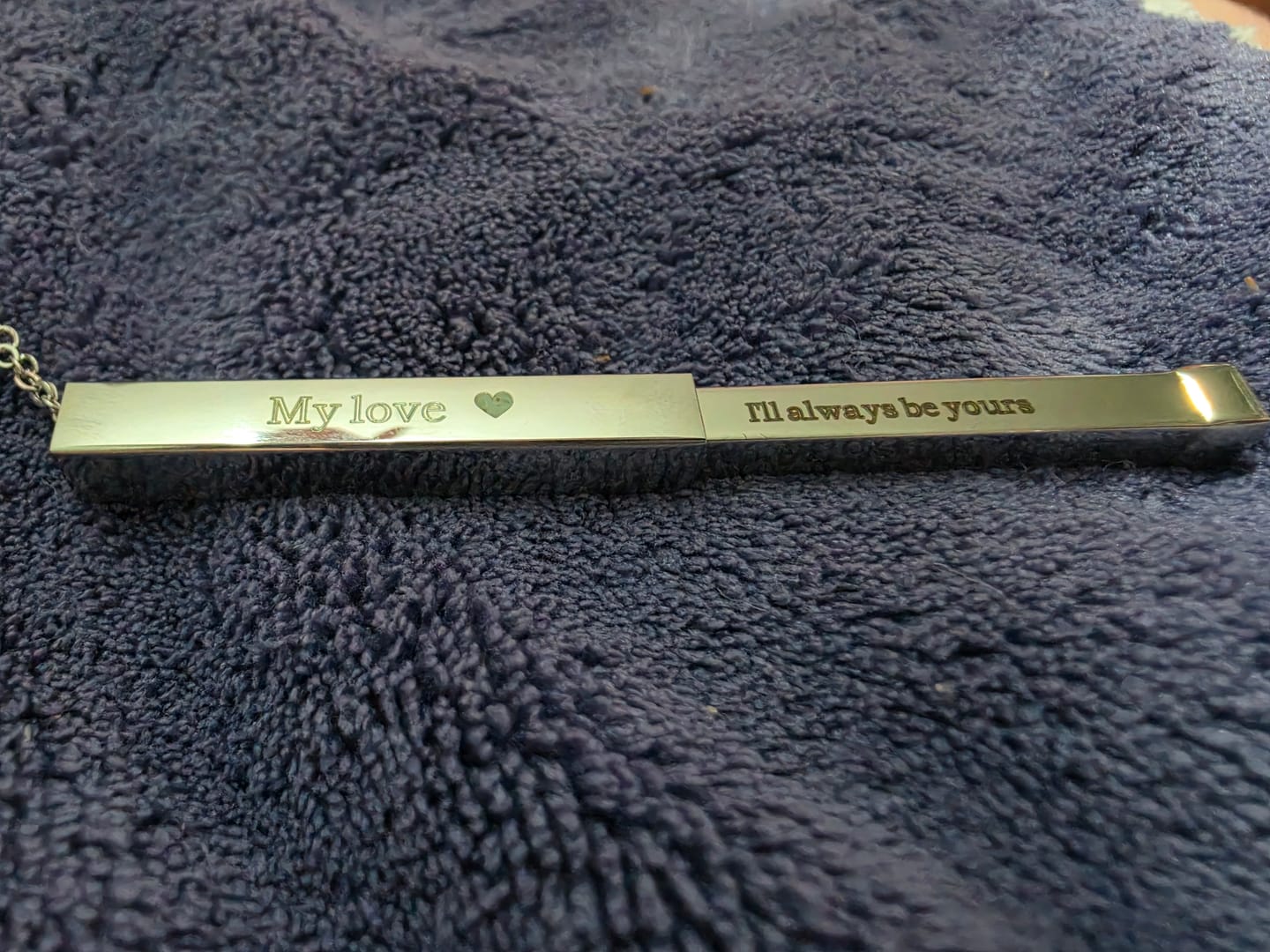 Customer photo review of Custom Text Engraved Secret Message Necklace