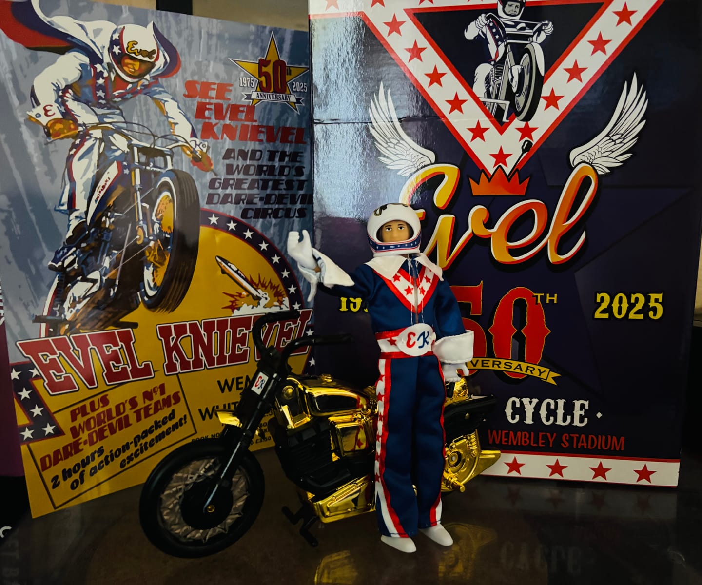 Customer photo review of Wembley 50th Anniversary Evel Knievel Stunt Cycle Set – Limited Gold Edition
