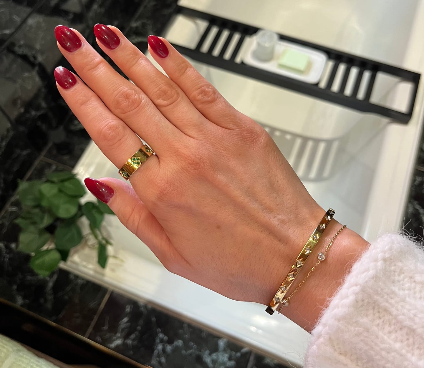 Customer photo review of Statement Clover Emerald Sapphire Ring