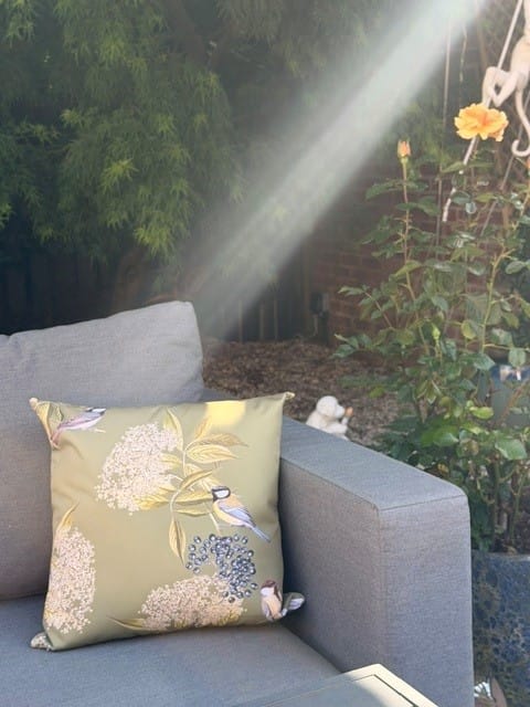 Customer photo review of Outdoor Garden Waterproof Cushion - Bird on Elderflower