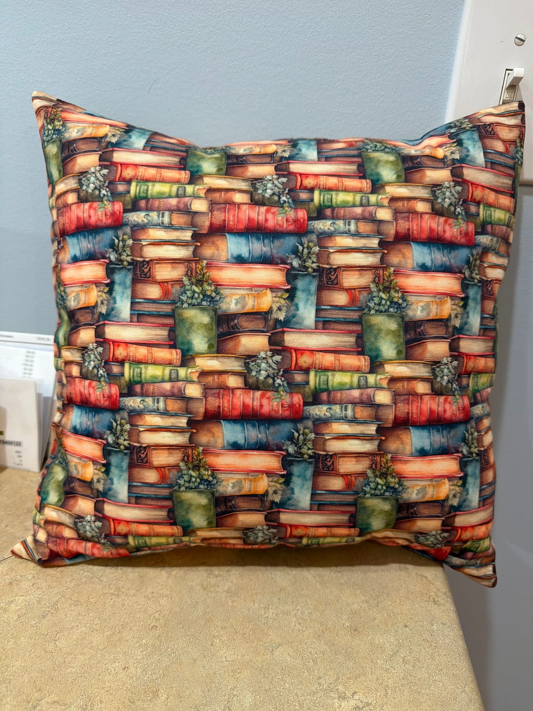 Customer photo review of Whimsical Greenery & Stacked Books Fabric