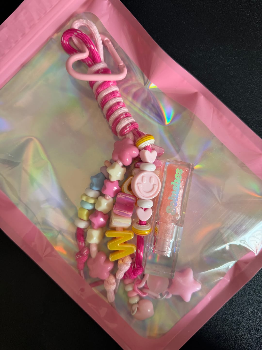 Customer photo review of Solushes Personalized Beaded Name Keychain