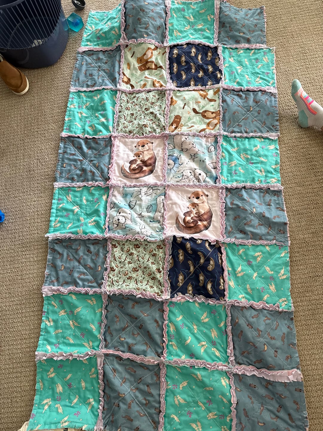 Customer photo review of Watercolor Mom and Baby Otter Fabric Panel