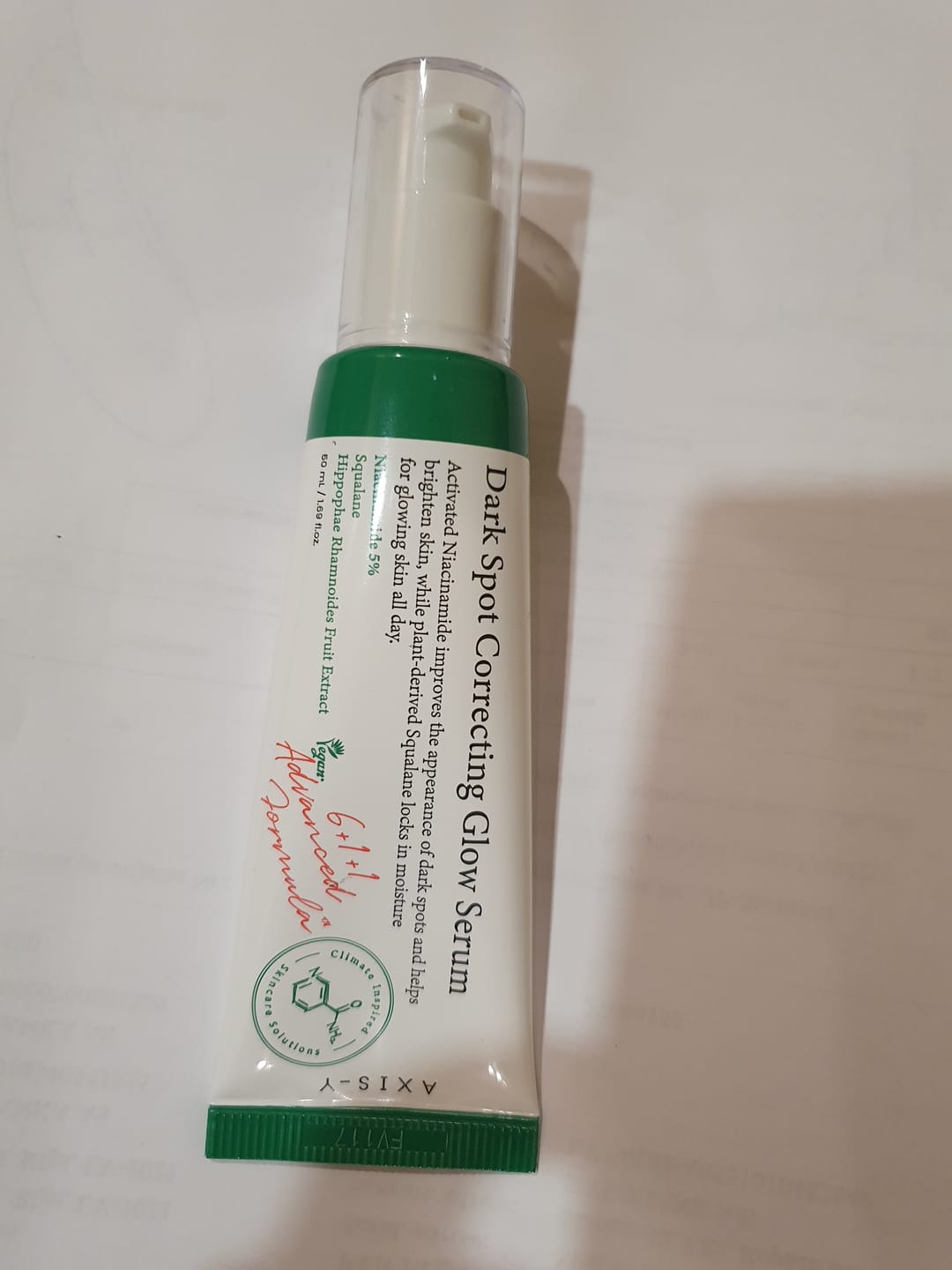 Customer photo review of Serums tumšo plankumu korekcijai AXIS-Y Dark Spot Correcting Glow Serum