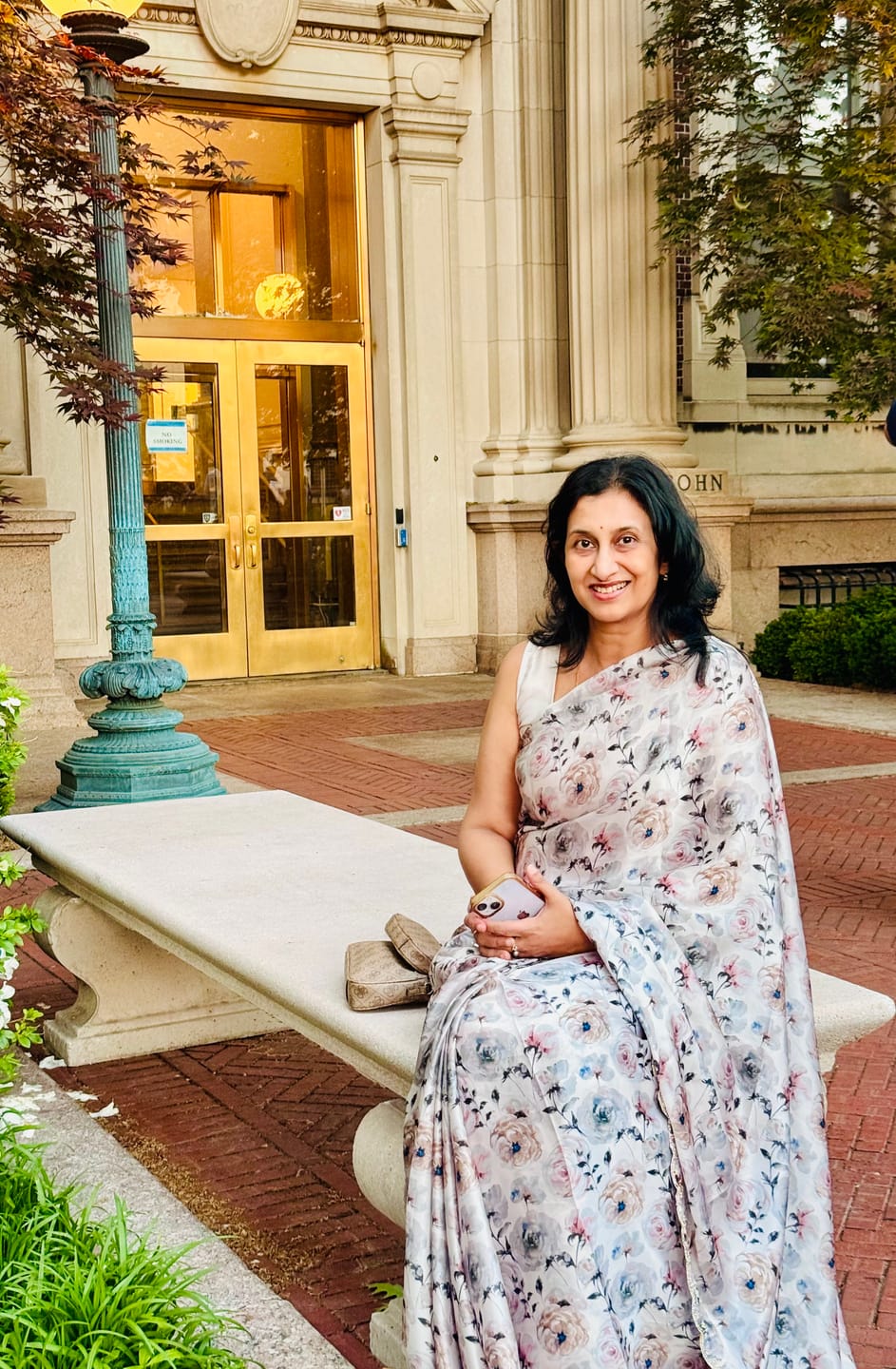 Customer photo review of Wearing Royalty Satin Georgette Silk Saree
