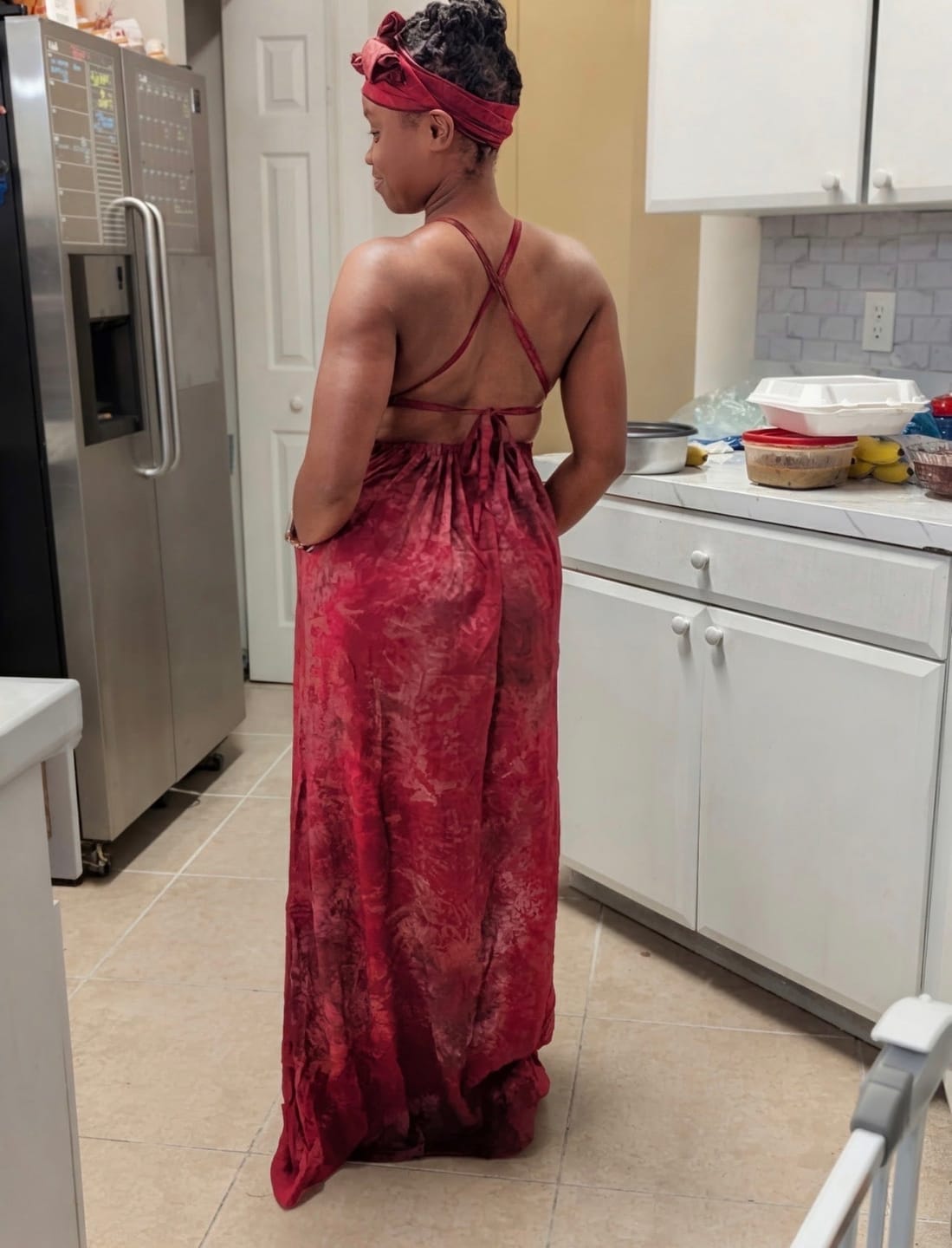 Customer photo review of Zia Backless Maxi Dress | with in built boob support and head wrap