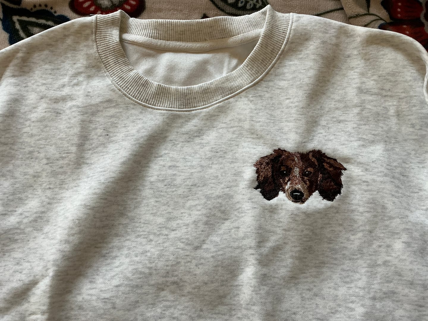 Customer photo review of Custom Full-Color Embroidered Dog Portrait Sweatshirt