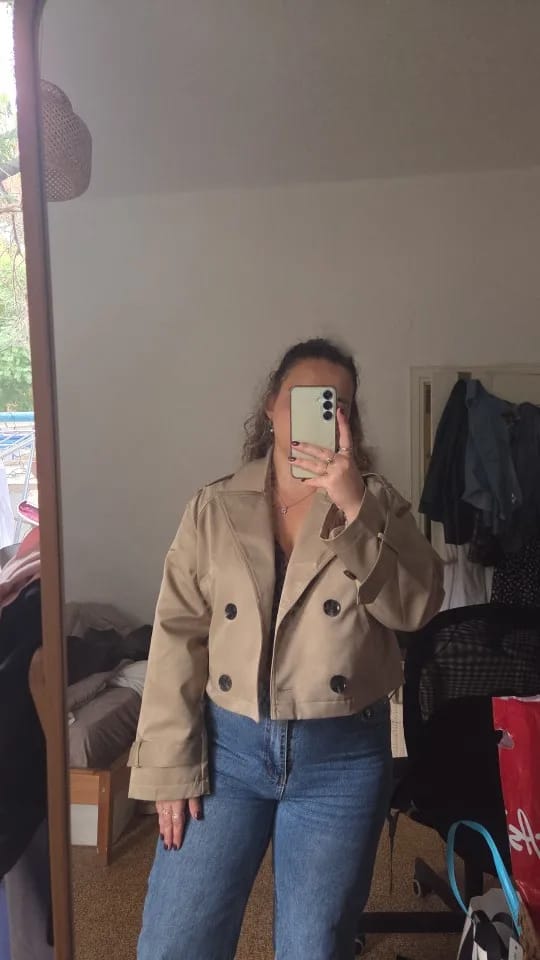 Customer photo review of Classic Cropped Trench Coat