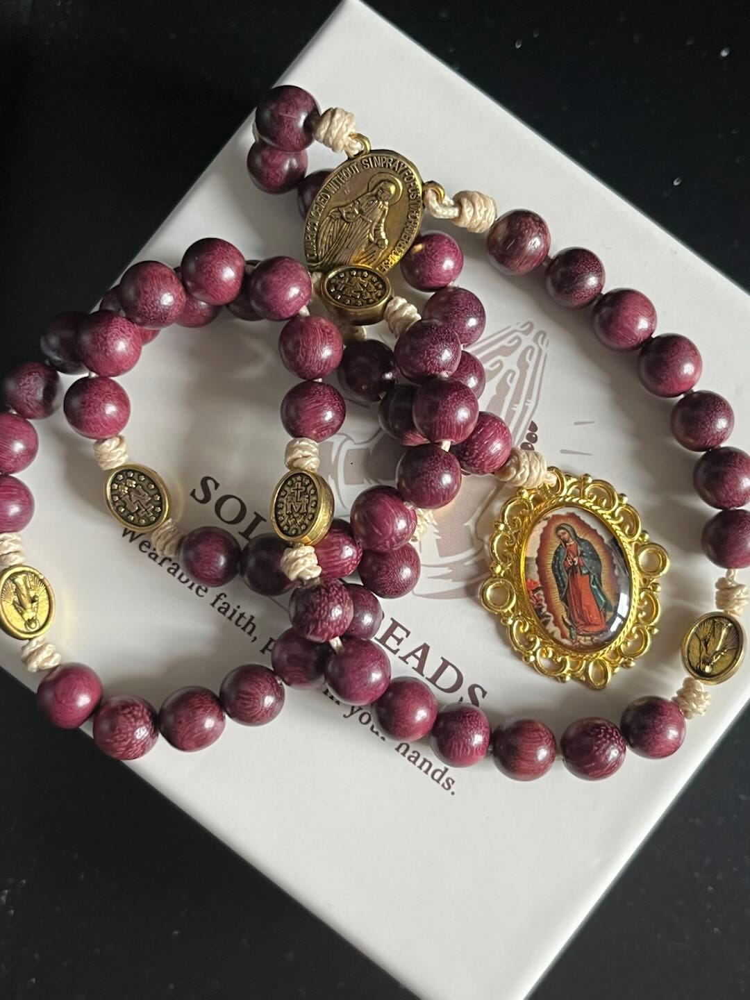 Customer photo review of SolaceBeads Purpleheart Wood Our Lady of Seven Sorrows Rosary Chaplets