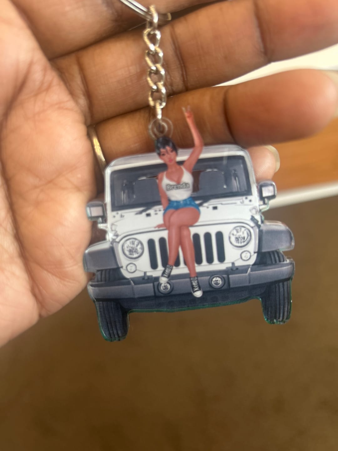 Customer photo review of Personalized A Girl With Off-Road Car And Dog Keychain Gift For Journey Girls
