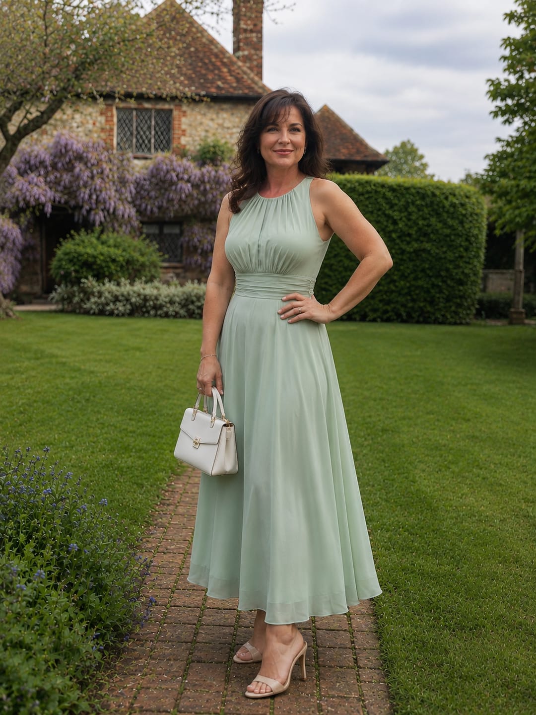 Customer photo review of Yeese Plus Size Elegant Pleated Chiffon Dress