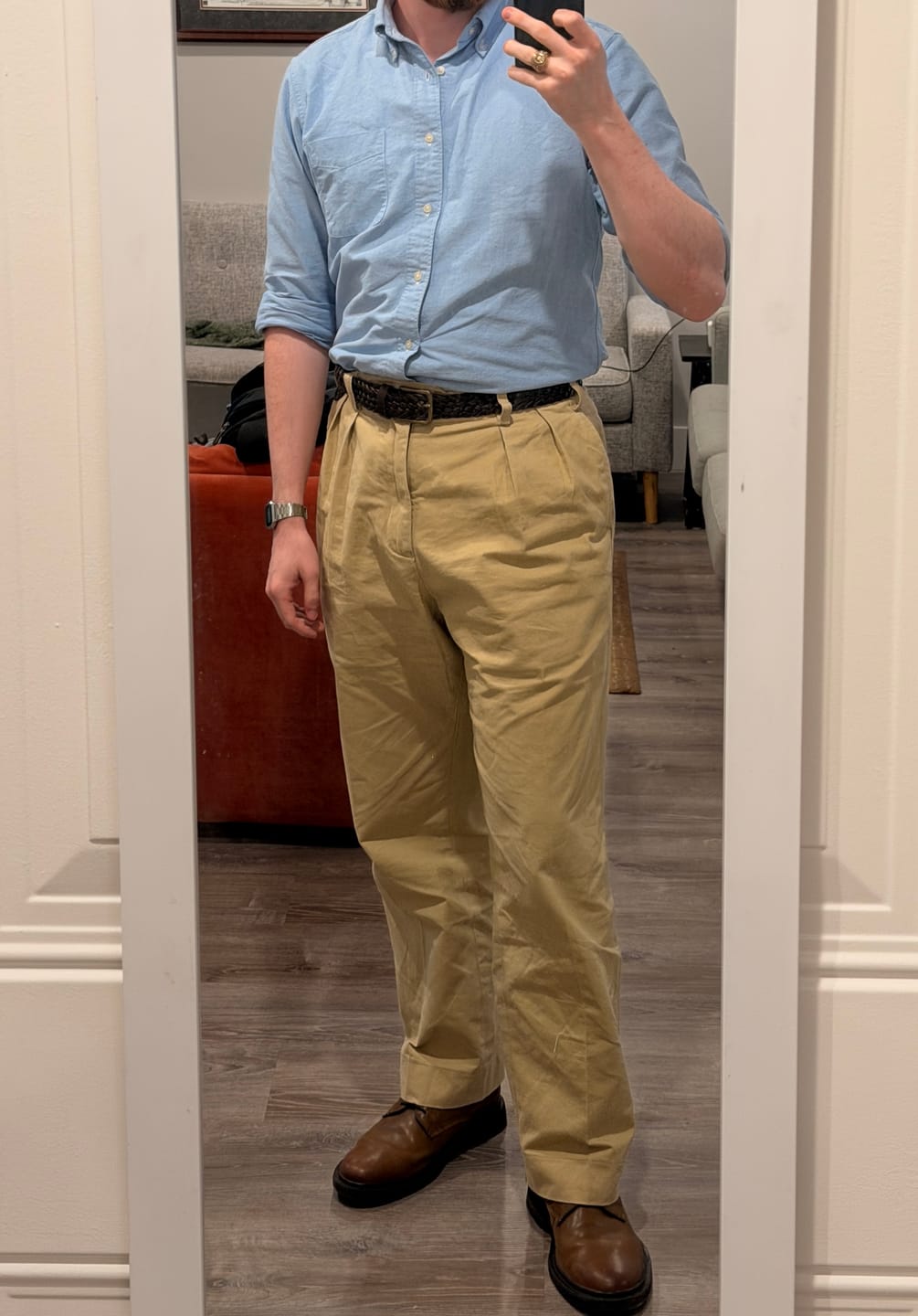 Customer photo review of 1930s IVY Style Double Pleated Chino Trousers - Khaki