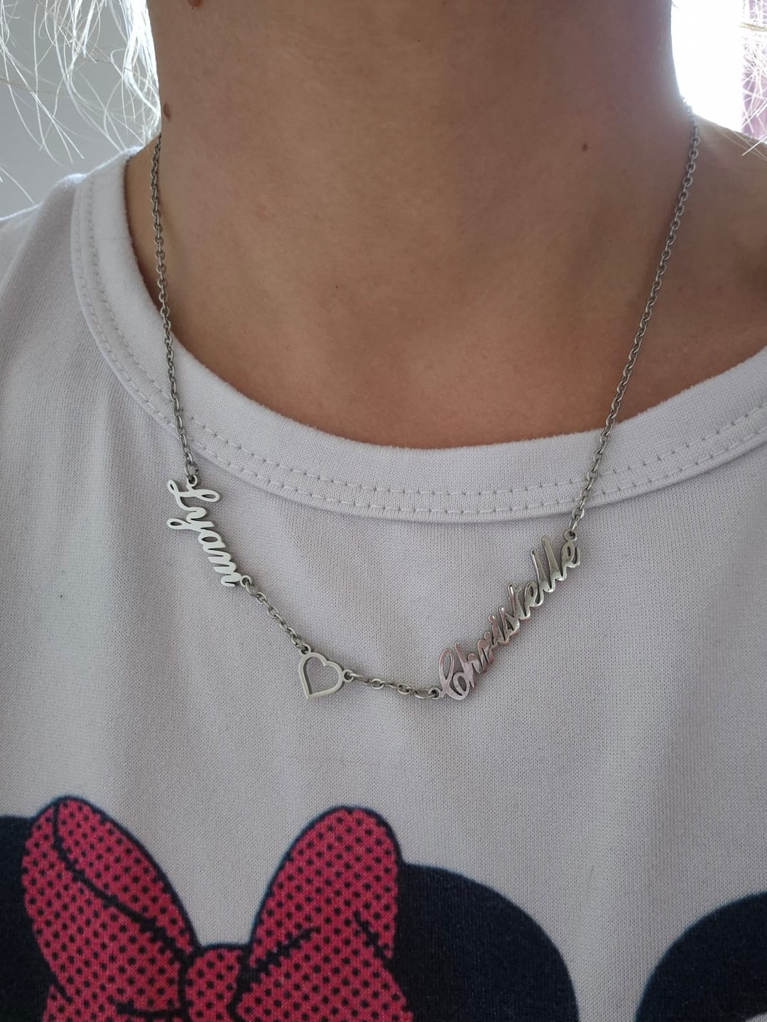 Customer photo review of Collier Coeur & Prénoms Sautoir Personnalisé