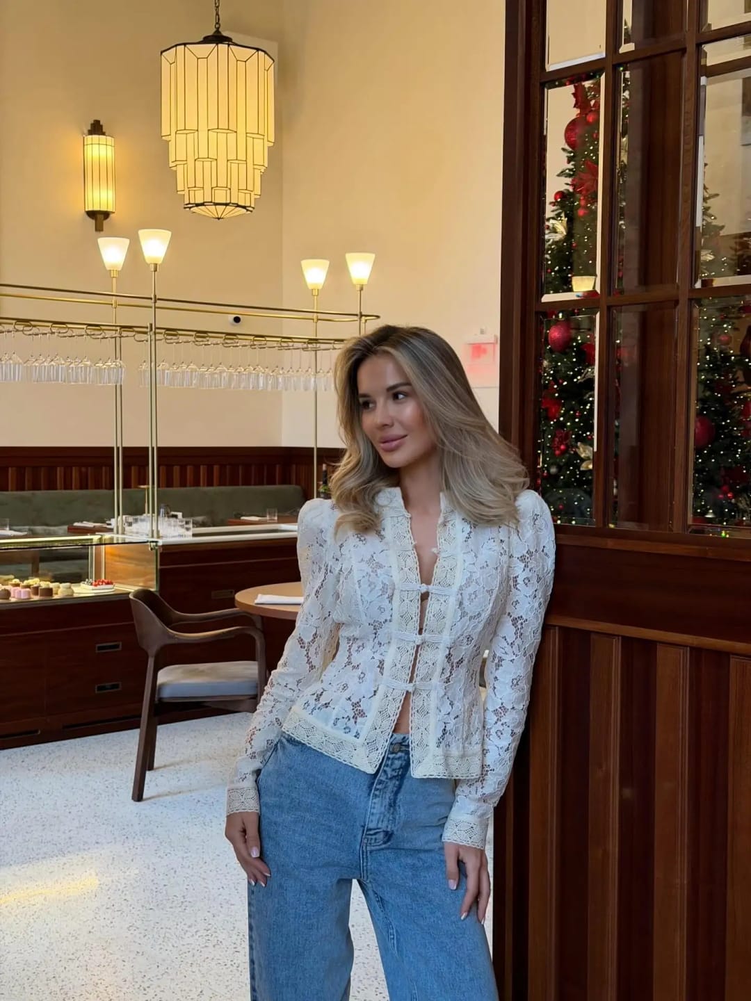 Customer photo review of Venya Elegant Lace Blouse
