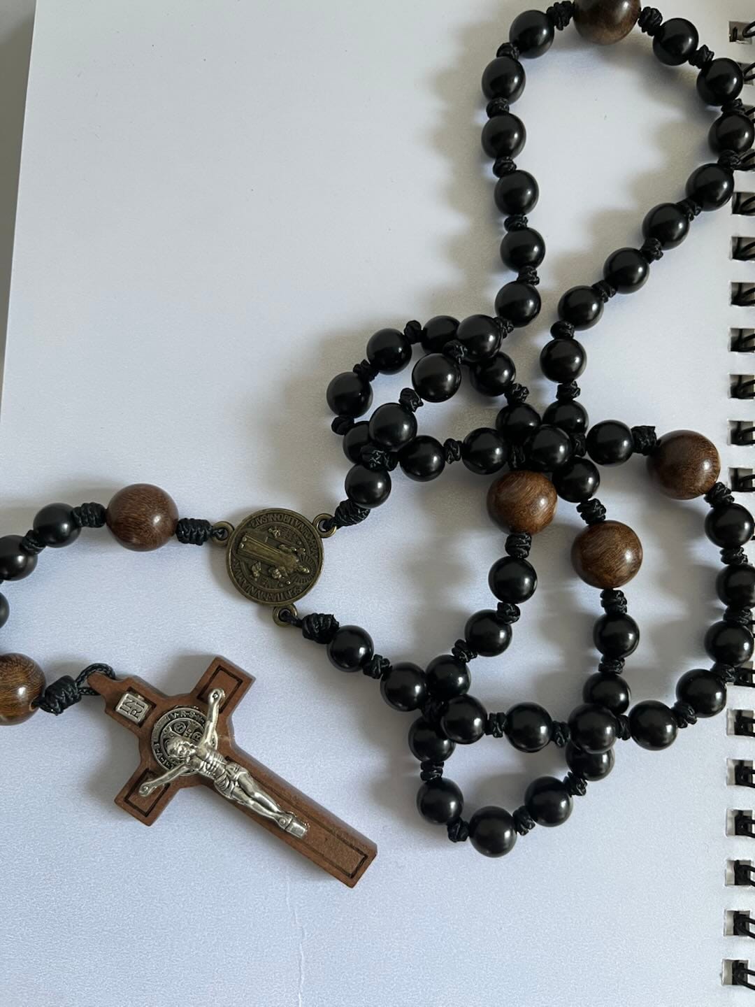 Customer photo review of SolaceBeads Black Sacred Ebony Beads with St. Benedict Centerpiece Rosary