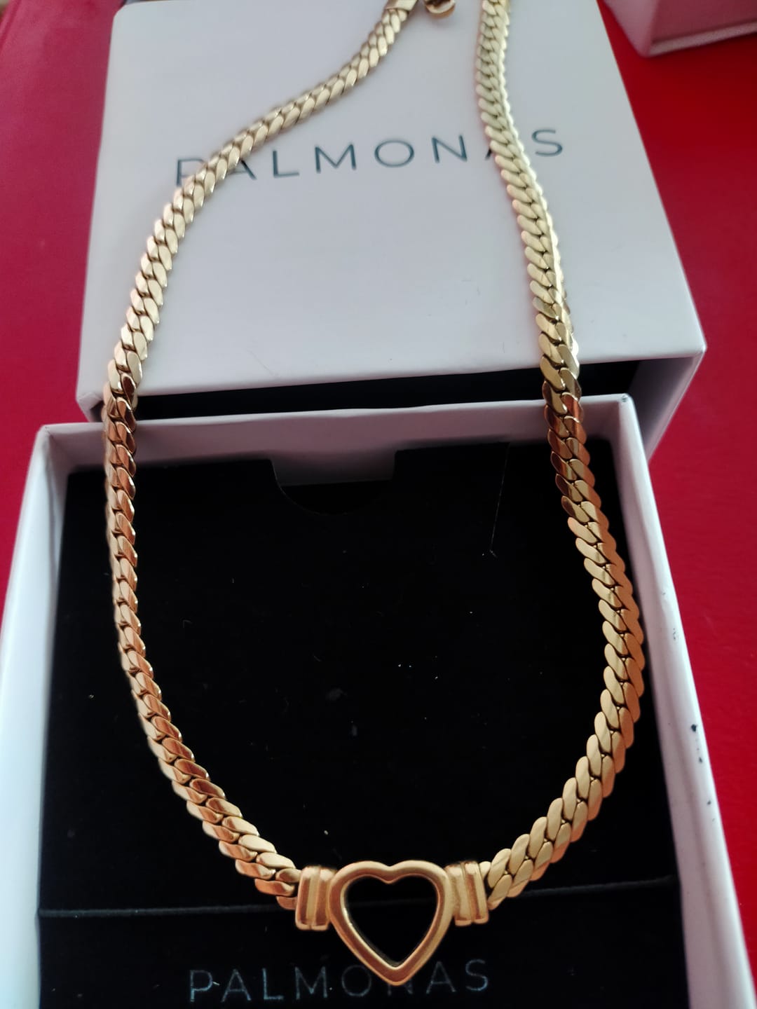 Customer photo review of Cuban Chain Hollow Heart Necklace