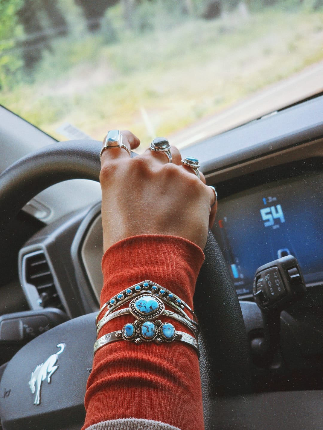 Customer photo review of Handmade Sterling Silver Golden Hills Turquoise Cuff Bracelet "Signed Nizhoni"