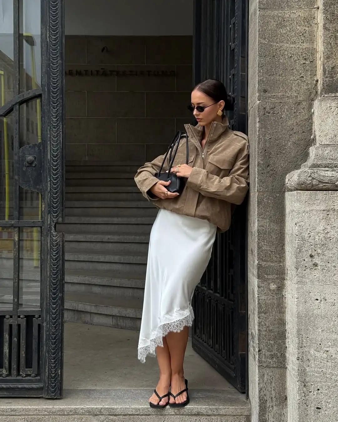 Customer photo review of Delphine High-Neck Suede Jacket