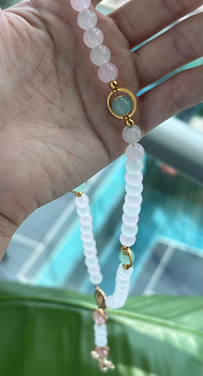 Customer photo review of SolaceBeads Artistic Pink & White Beaded Rosary: A Fusion of Colors & Sacred Symbols
