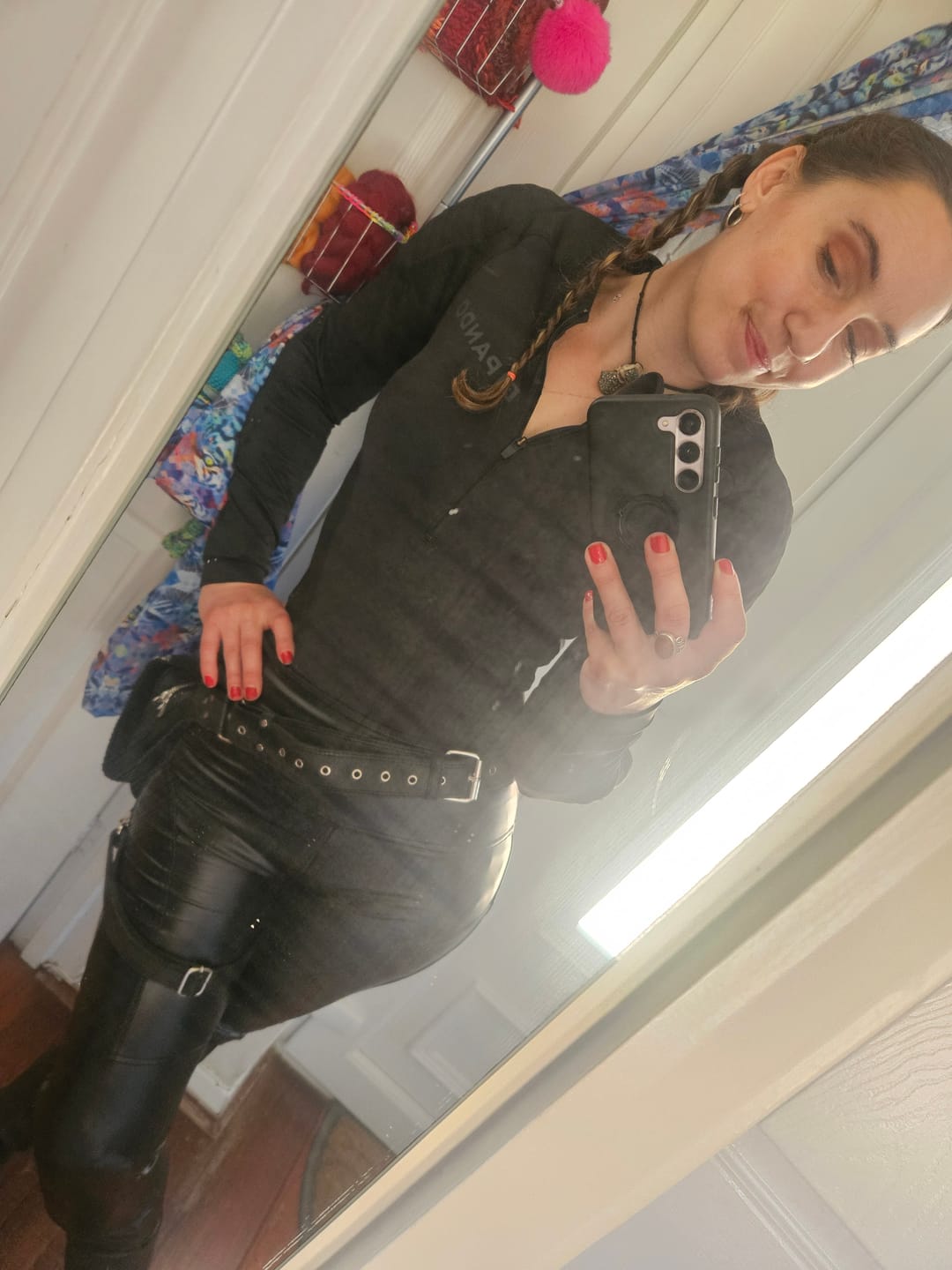 Customer photo review of Roadskin® "Freya" Ladies' AA rated Leather Look Motorcycle Leggings