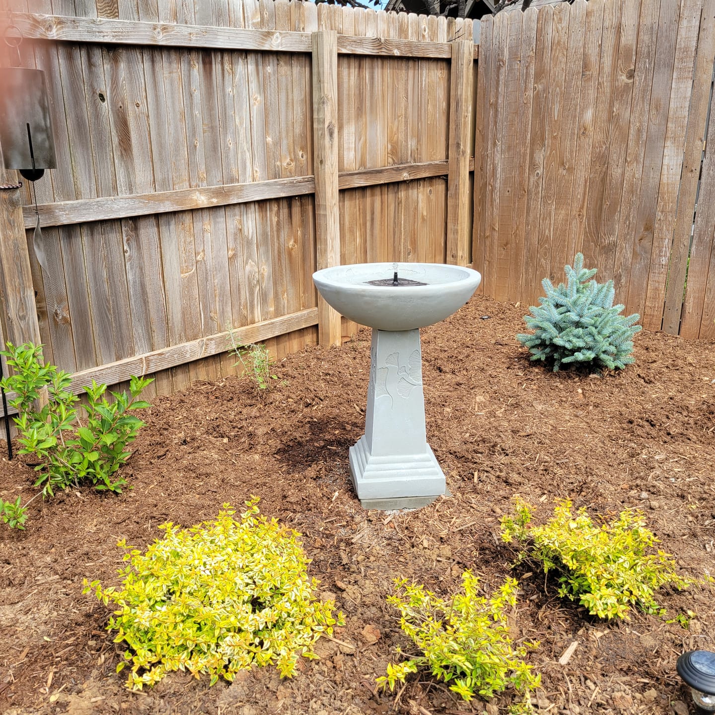 Customer photo review of Ginko Tall Solar Bird Bath