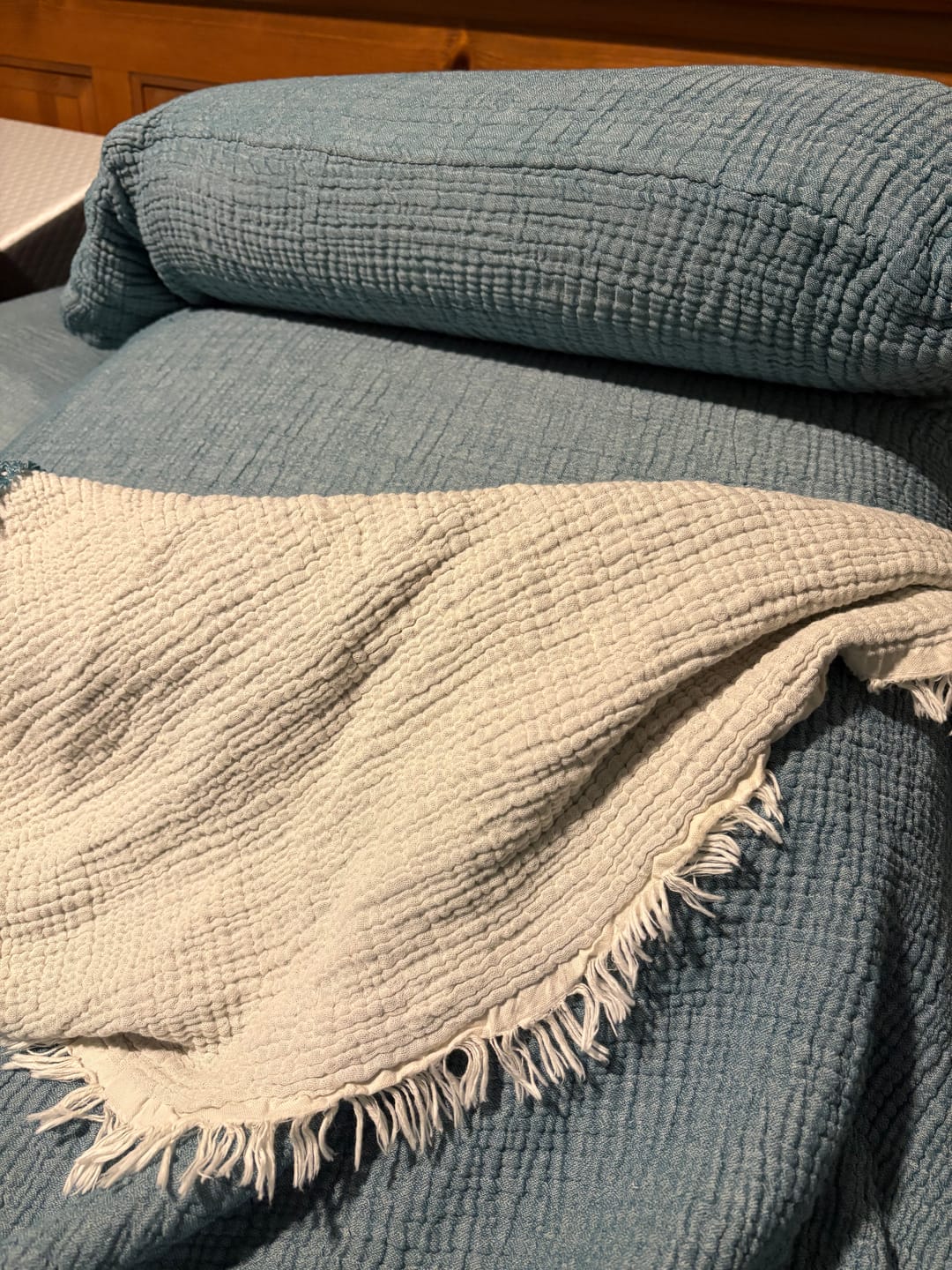 Customer photo review of Serenity Soft Muslin Quilt - Blue