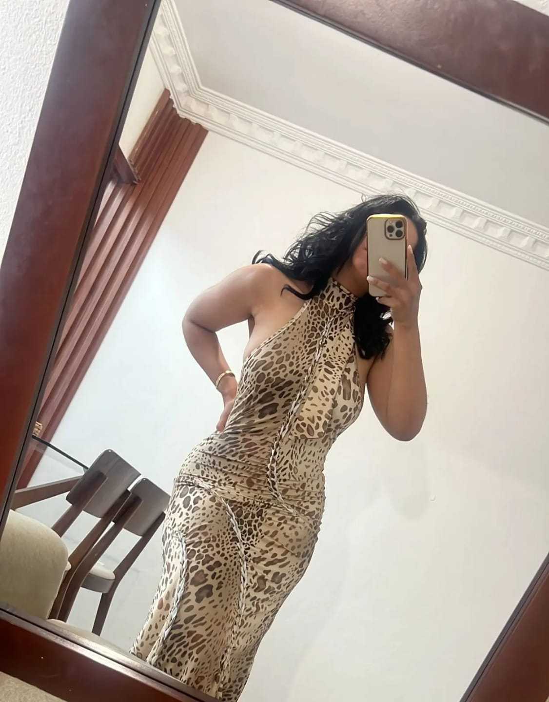 Customer photo review of Helena Leopard Halter Neck Maxi Dress