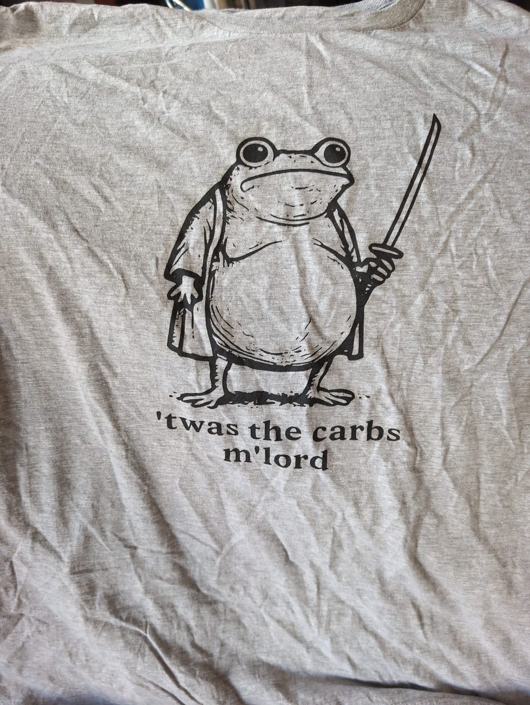 Customer photo review of ’T was the Carbs M’Lord Hungry Frog Shirt