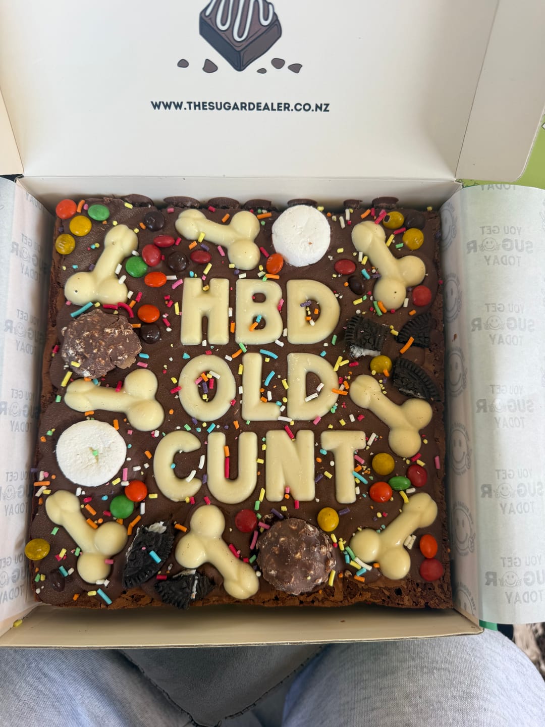 Customer photo review of Custom message dick brownie
