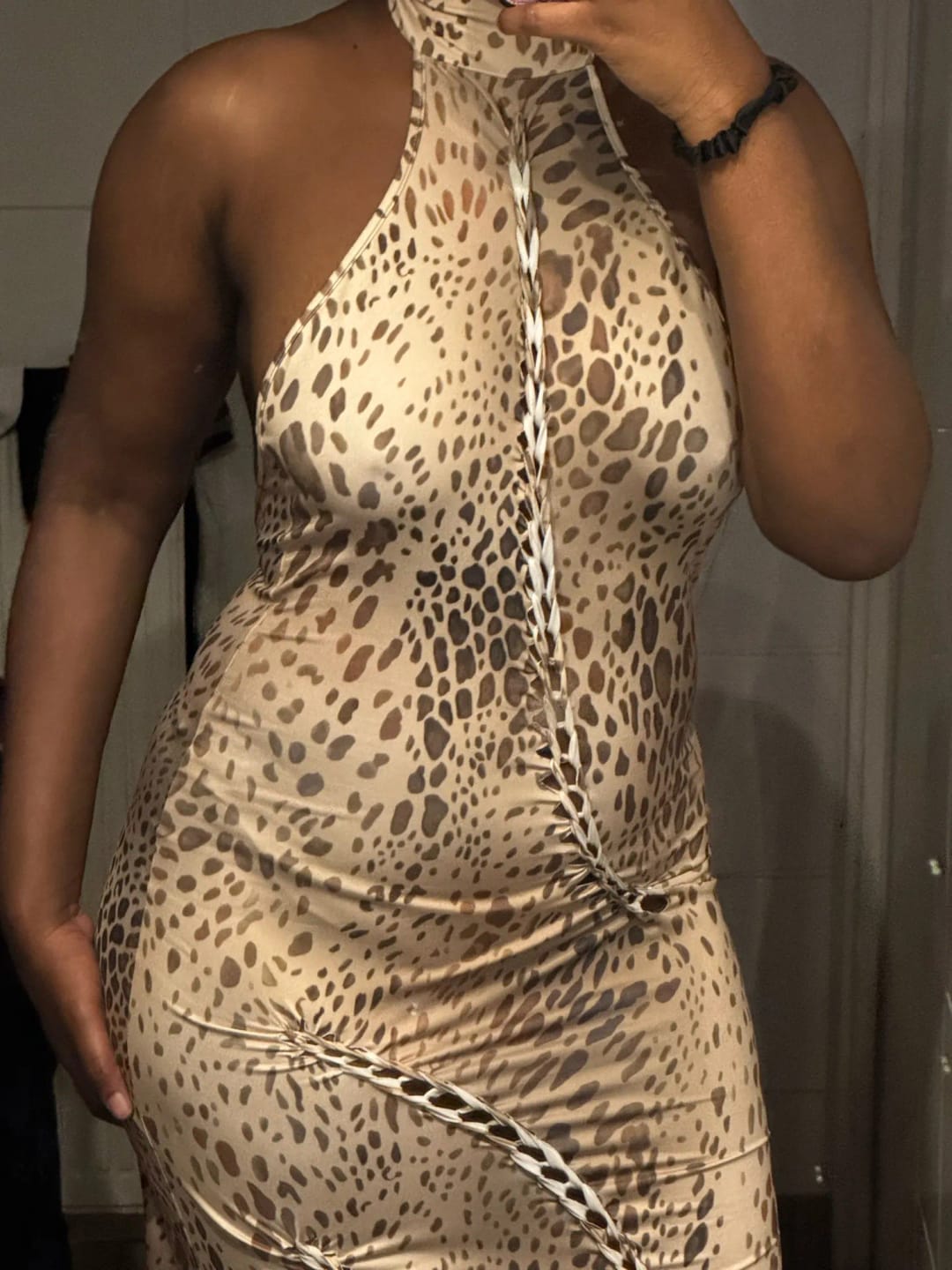 Customer photo review of Helena Leopard Halter Neck Maxi Dress