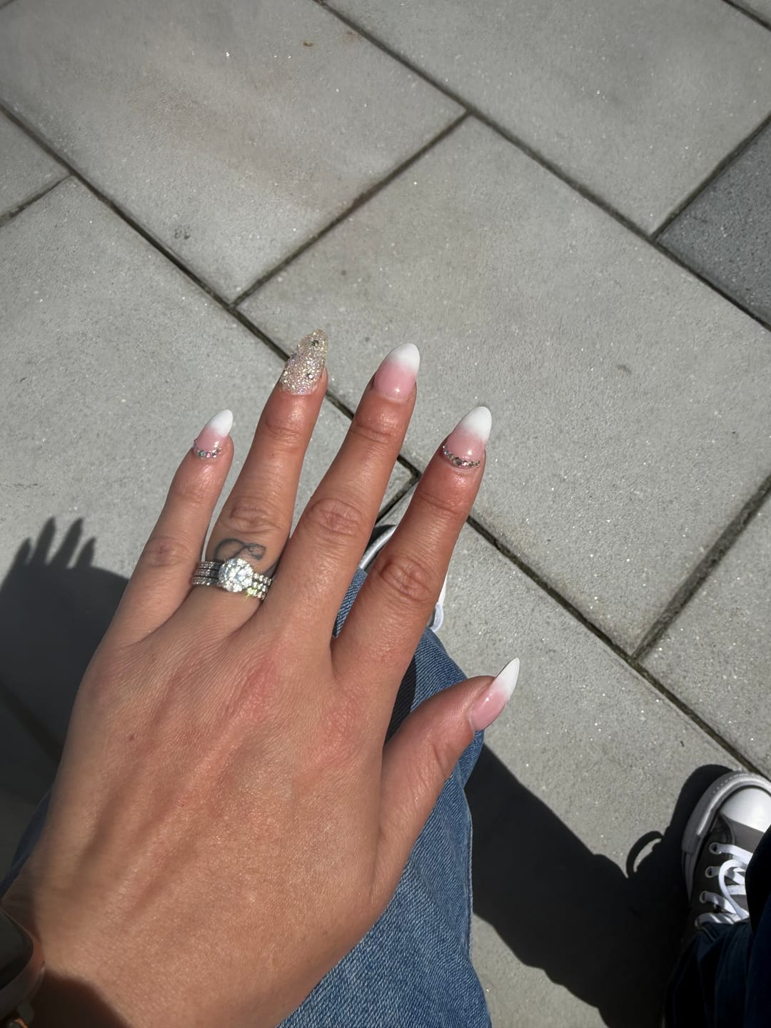 Customer photo review of S925 3PC Wedding Ring Set 2.0 Ct Round Cut With 2PC Half Eternity Wedding Band Stackable Wedding Rings