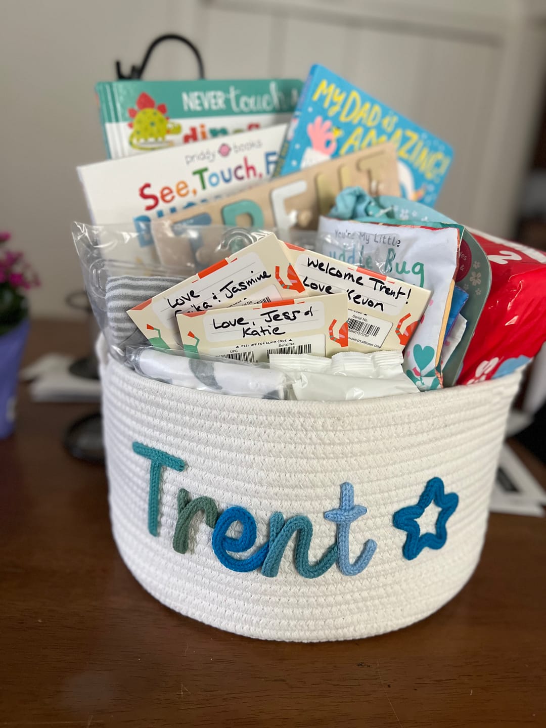 Customer photo review of Baby Knits™  Multicolor Personalized Knitted Basket