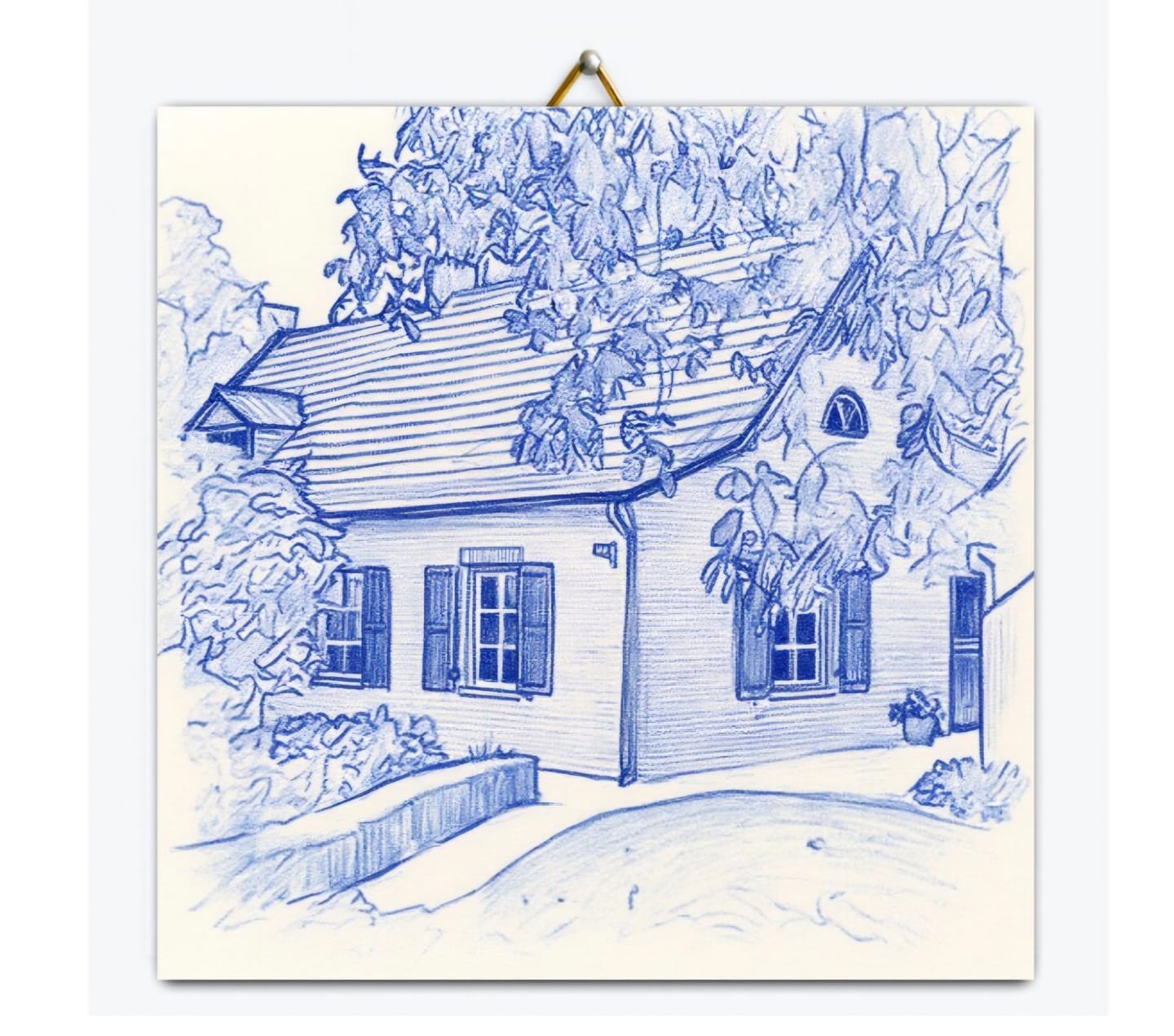 Customer photo review of Delfts Blauw tegeltje bedrukken met eigen huis