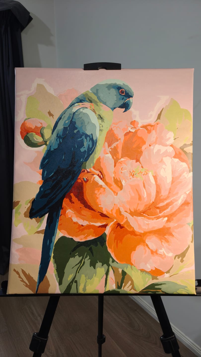 Customer photo review of Perched in Petals | Paint by Number