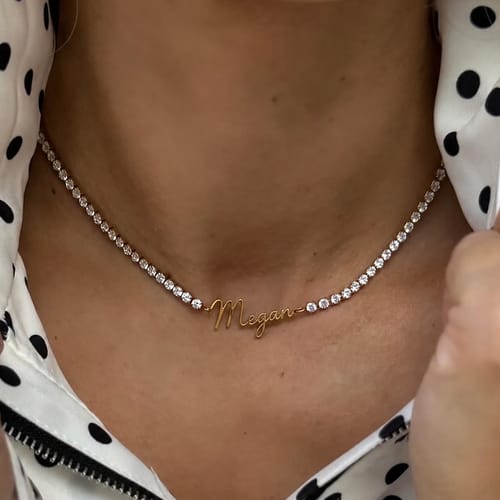 Customer photo review of Signature Name Tennis Necklace