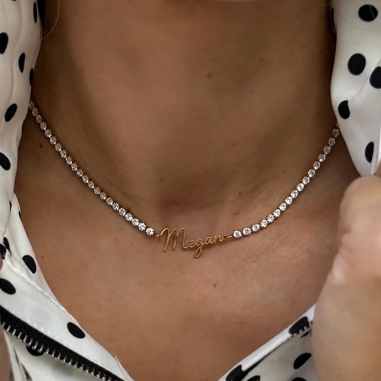 Customer photo review of Signature Name Tennis Necklace