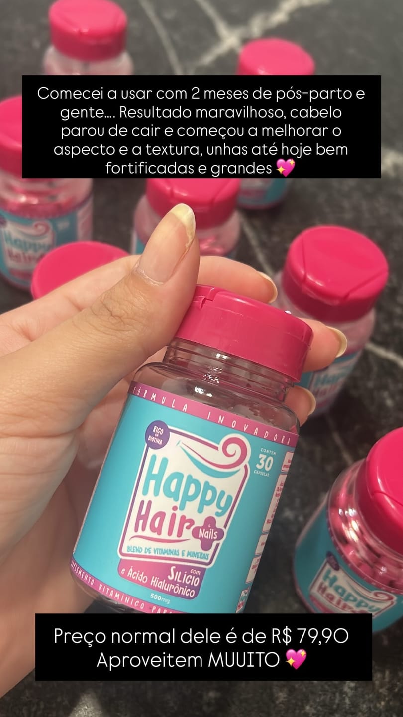 Customer photo review of Happy Hair 6 Potes + 6 Potes Grátis + 2 Colágenos + 1 Melatonina (Total 15 Potes)