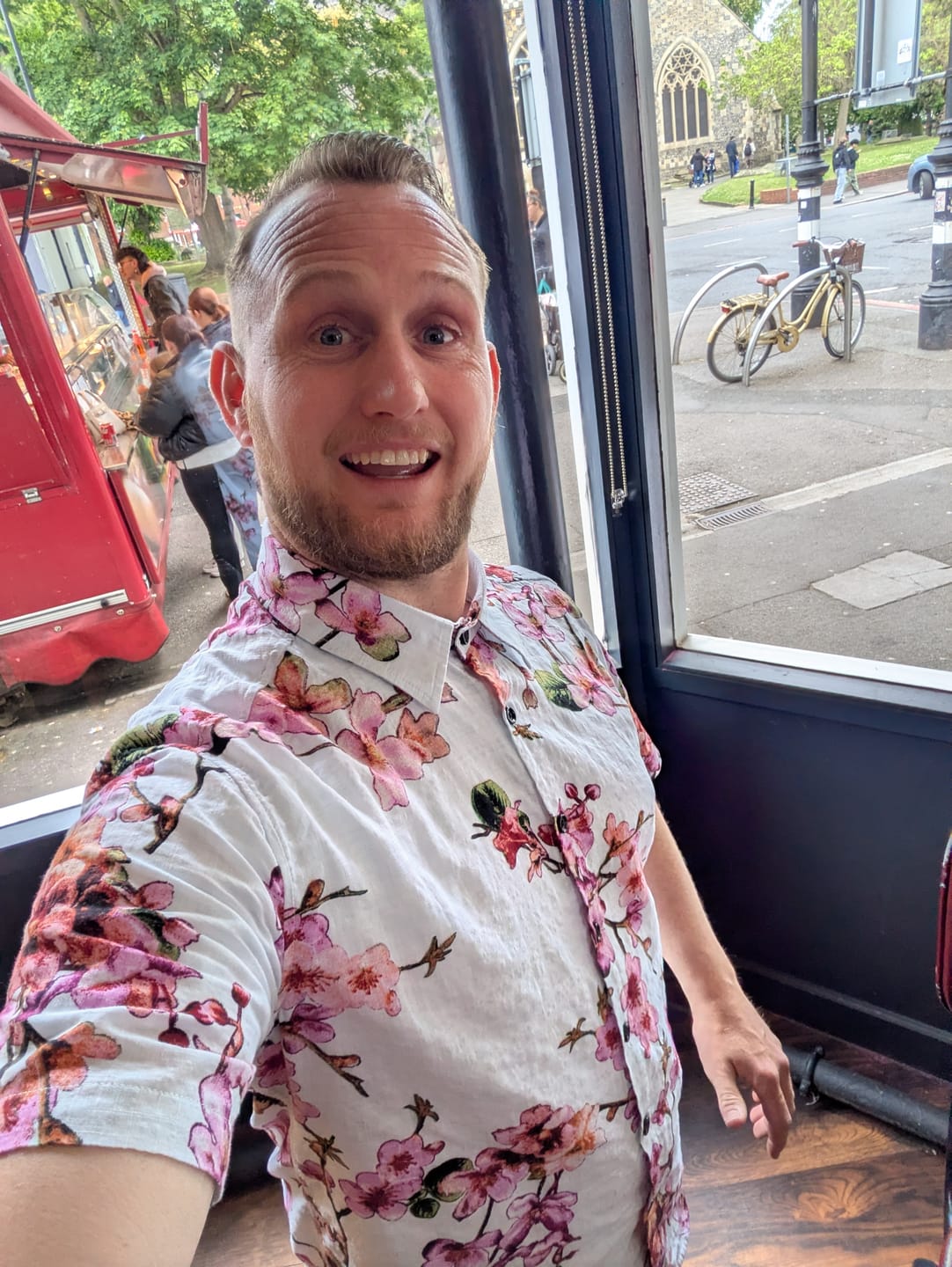 Customer photo review of Men's Flower Print Cotton Hawaiian Floral Button Short Sleeve Shirt