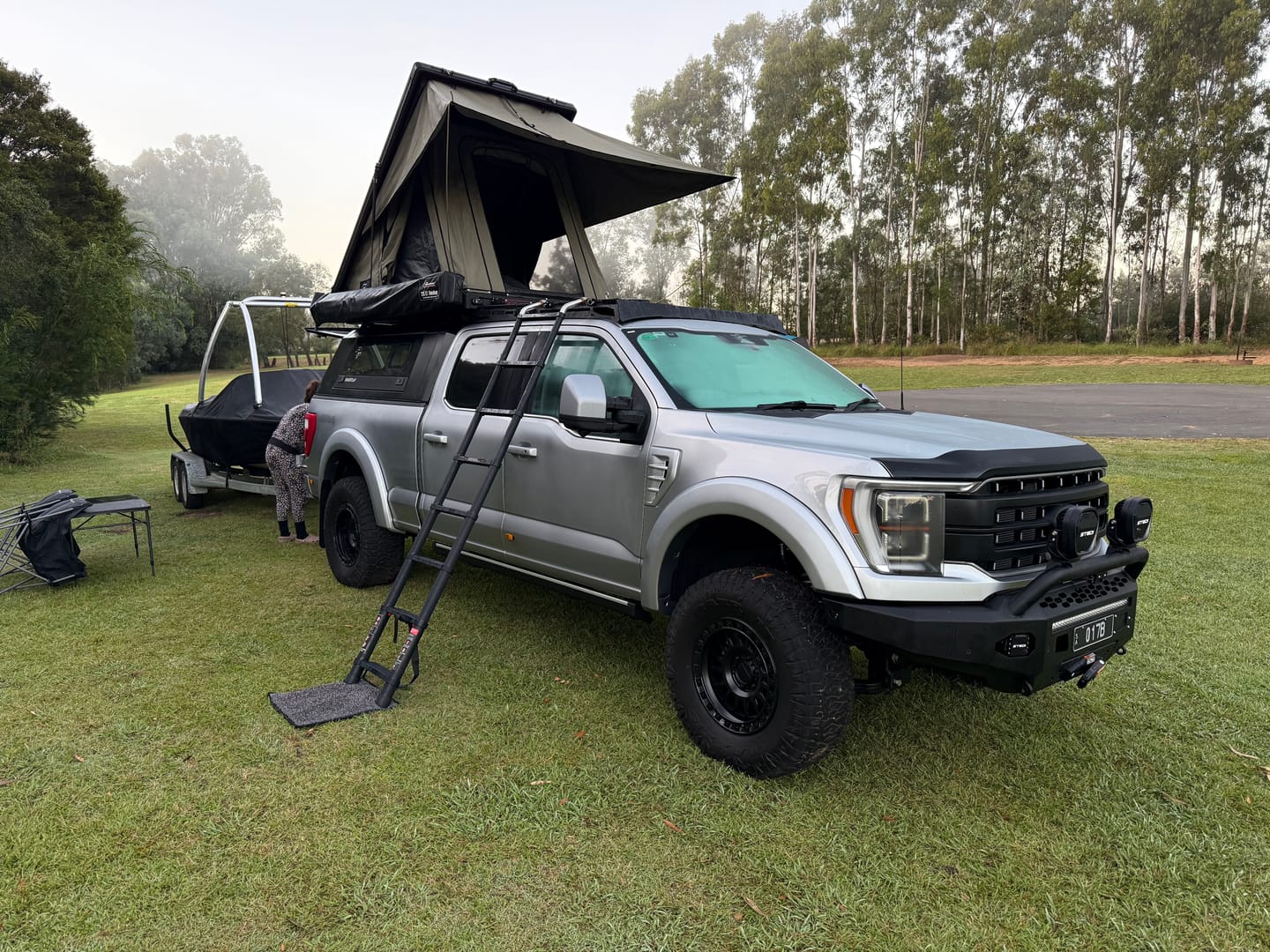 Customer photo review of Telescopic Angled Wide Step Ladder 2.3M or 2.6M - Quick Lock Top - Suits Roof Top Tent - Revo X