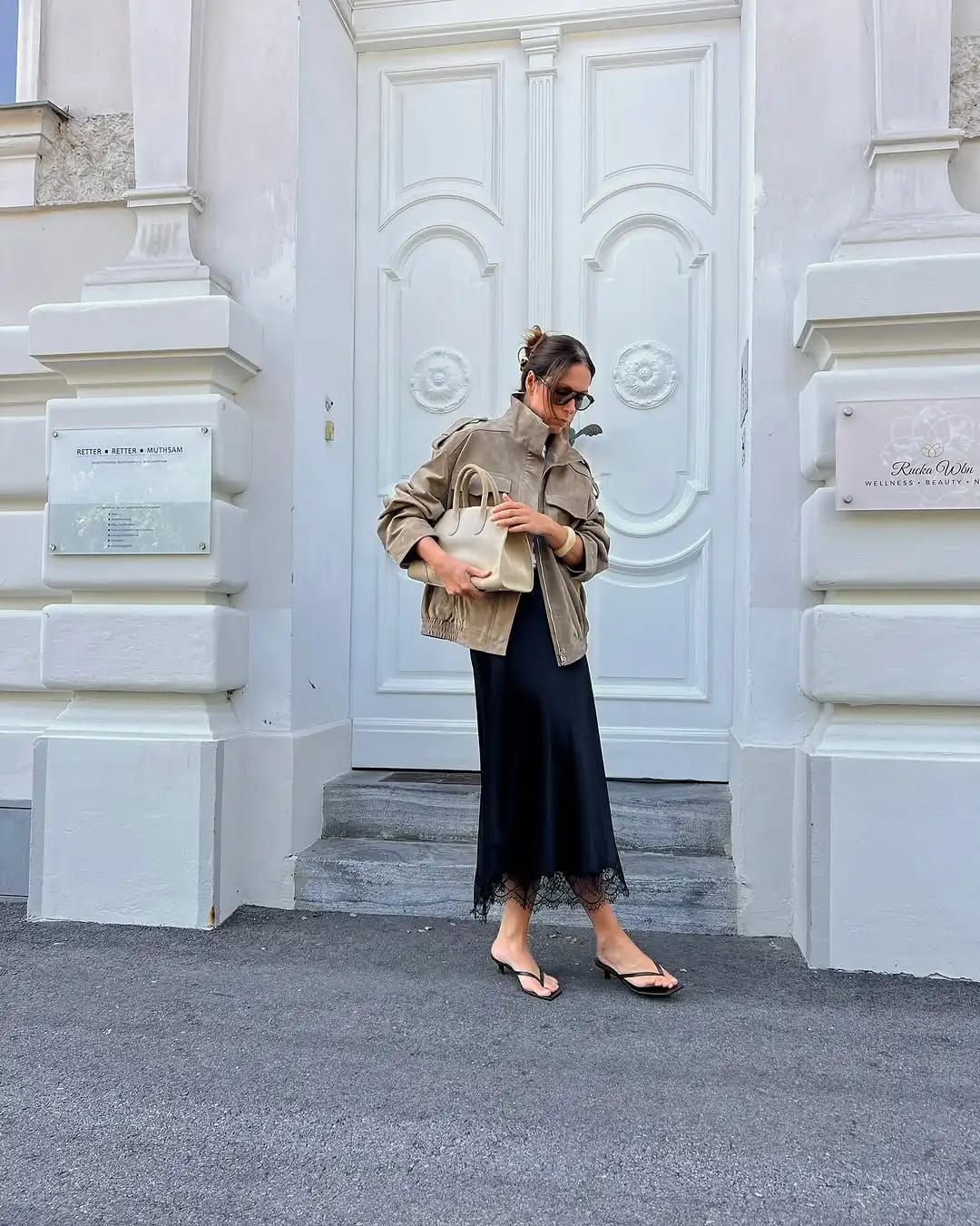 Customer photo review of Delphine High-Neck Suede Jacket