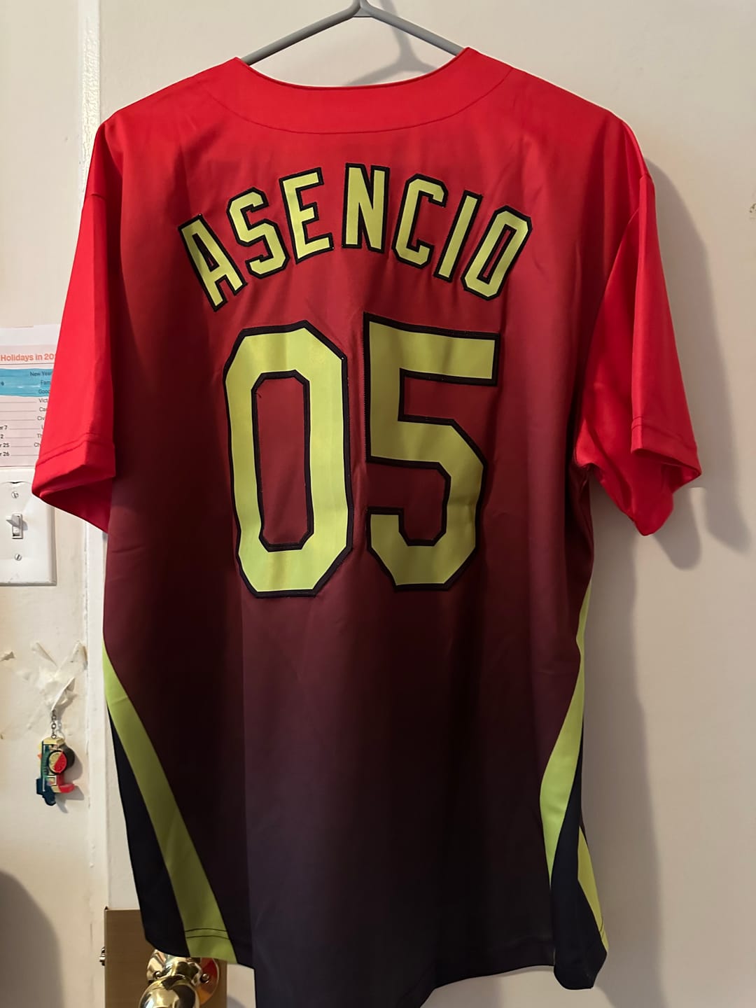 Customer photo review of Custom Red Neon Yellow-Black 3D Pattern Design Side Stripes Authentic Baseball Jersey