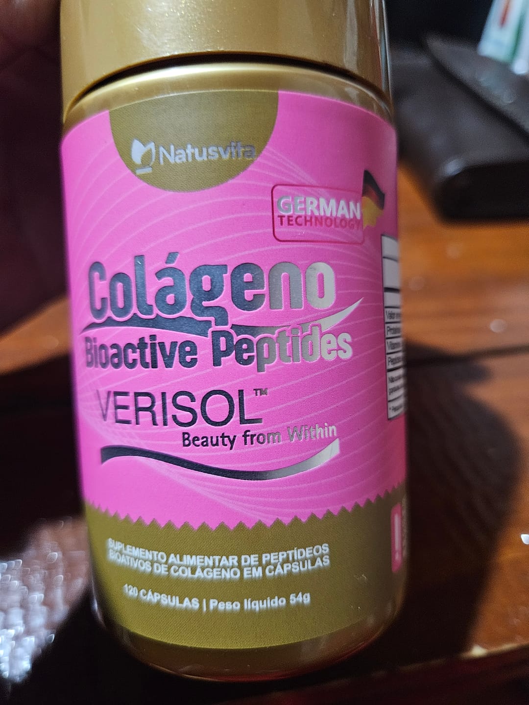 Customer photo review of Colágeno Verisol Puro com Bio Peptídeos. 120 Cápsulas