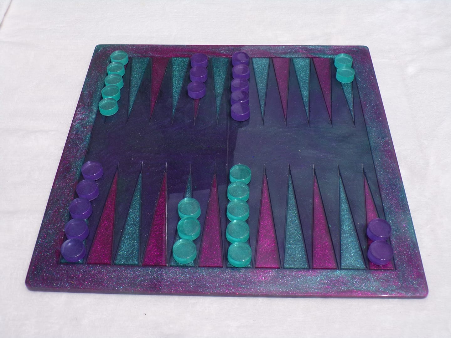 Customer photo review of 14x14x0.5" Medium Backgammon Board With Pieces Silicone Mold