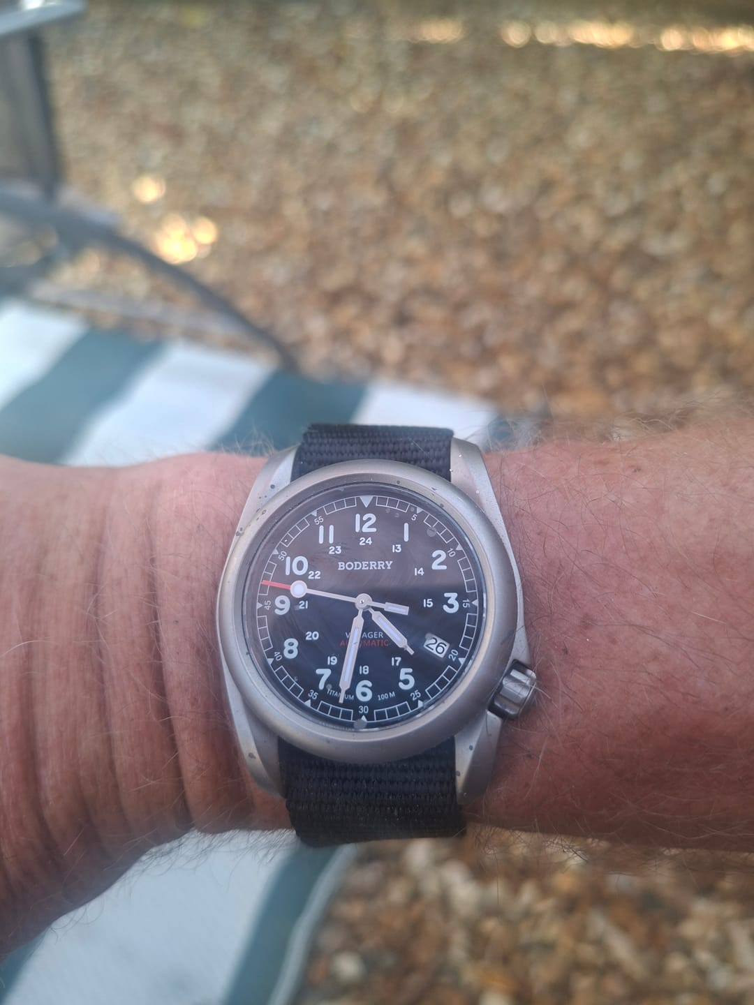 Customer photo review of VOYAGER - 100M Waterproof Titanium Automatic Field Watch | Black