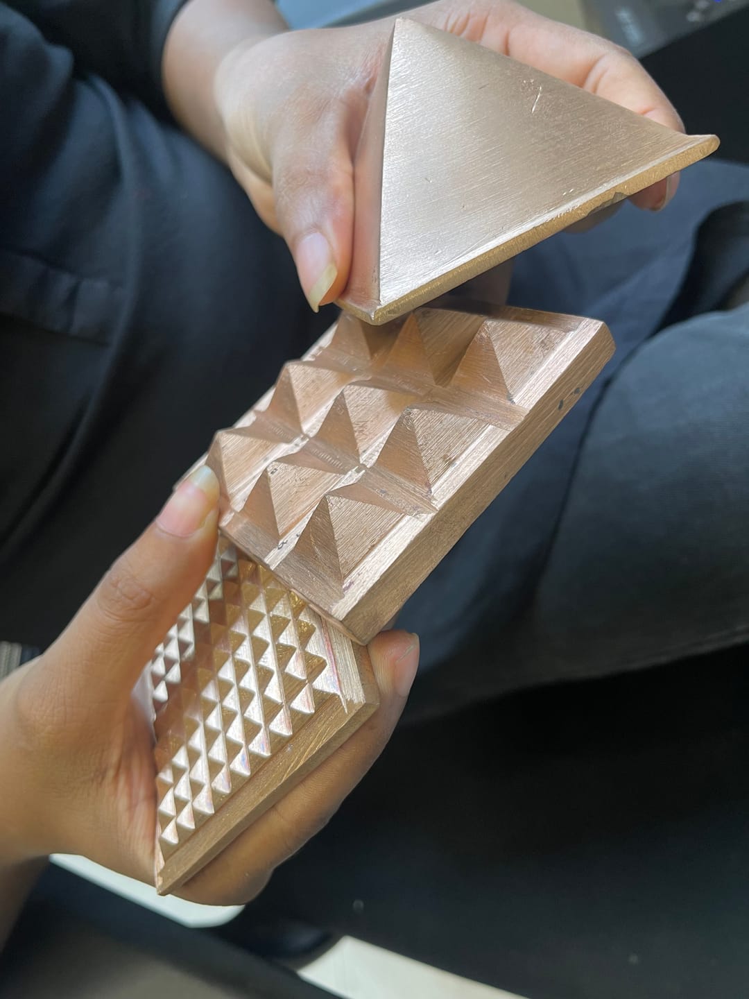 Customer photo review of 3-Layer Copper Pyramid Vastu Remedy for Energy Amplification, Prosperity and South East Direction Activation for Home, Office and Vastu Correction | 5-7.6 cm | 665 g
