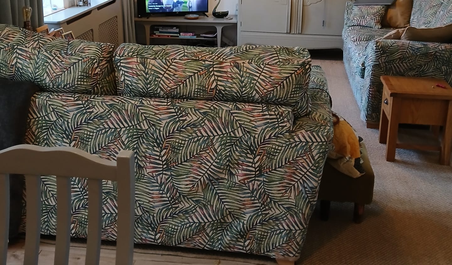 Customer photo review of Tropical Palm Leaves Tapestry Fabric