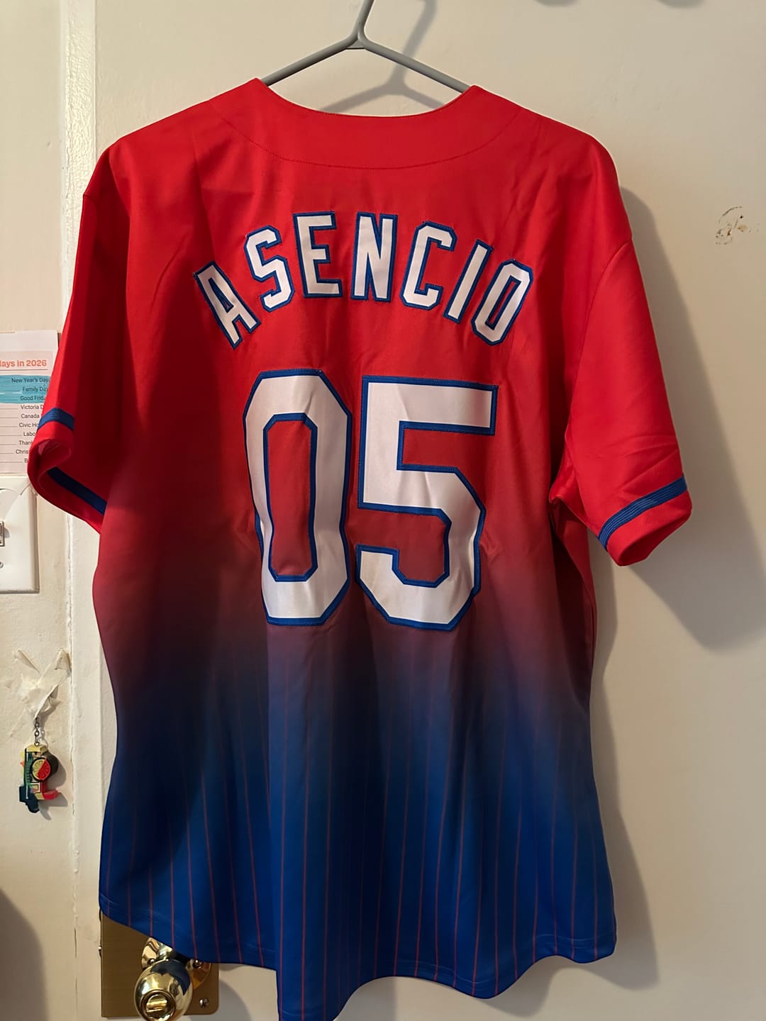 Customer photo review of Custom Red Pinstripe White-Royal Authentic Fade Fashion Baseball Jersey