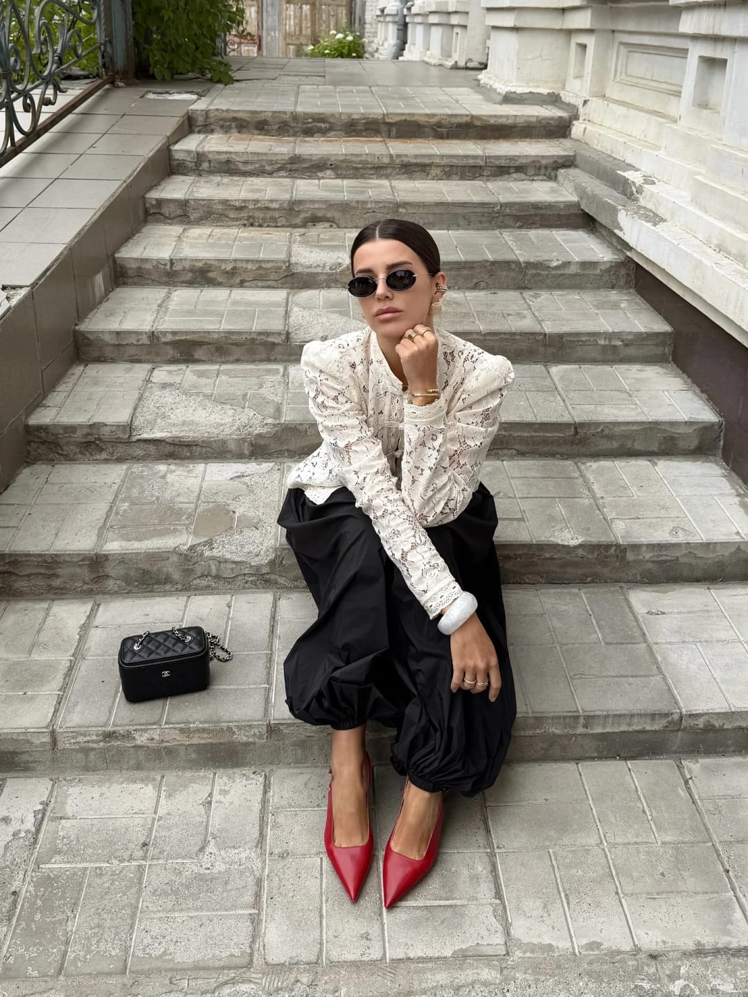 Customer photo review of Venya Elegant Lace Blouse