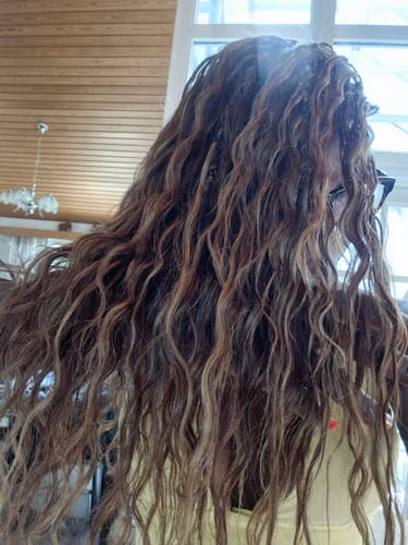 Customer from behind showing their long, wavy Mix Color Blend Loose Deep Wave Bulk Human Braiding Hair.